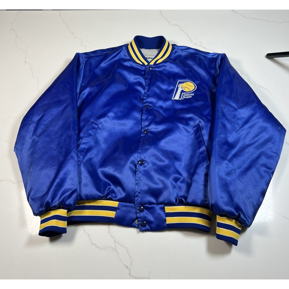 Vintage 80s Swingster Indiana Pacers Satin Bomber Jacket Retro Logo Large